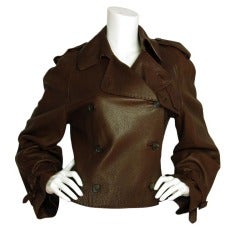 HERMES Brown Leather Double Breasted Jacket Sz. 38