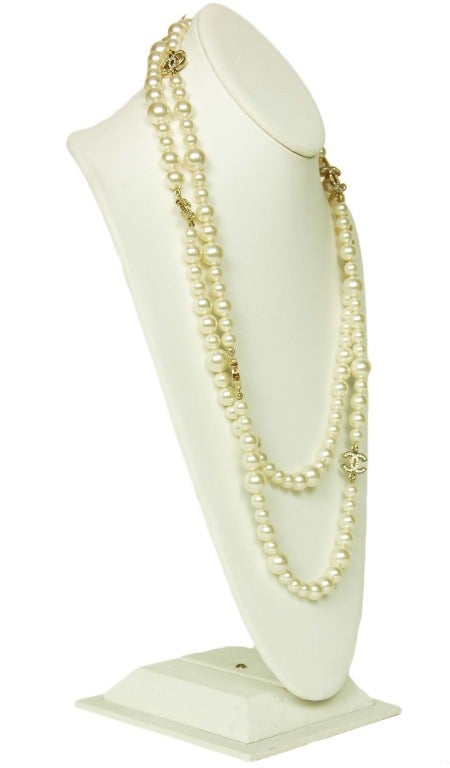 Women's CHANEL Double Strand Pearl Necklace With Crystal CC Charms c. 2010