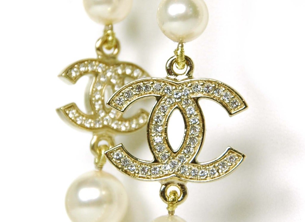 CHANEL Double Strand Pearl Necklace With Crystal CC Charms c. 2010 1
