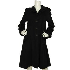 CHANEL Black Cashmere Coat W. Back Pleat & Shoulder Epaulets Sz. 36 c. 2005