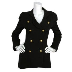 CHANEL Black Vintage Double Breasted Cuffed Jacket W. Gold Buttons Sz. 40