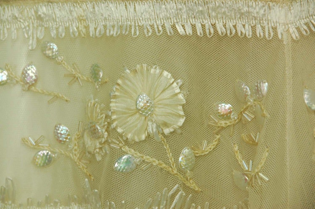 Women's CHANEL '01 Cream Hand Beaded Embroidered Floral Tiered Skirt Sz.38 RT. $20, 000