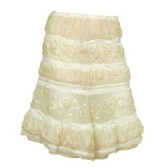 CHANEL '01 Cream Hand Beaded Embroidered Floral Tiered Skirt Sz.38 RT. $20, 000