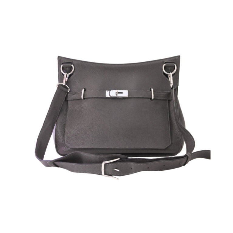 HERMES GRAPHITE CLEMENCE LEATHER JYPSIERE CROSSBODY GM BAG