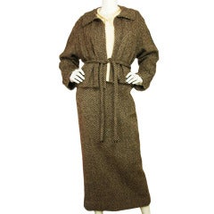 CHANEL Brown Tweed Jacket/Skirt Suit With Belt - Sz.8