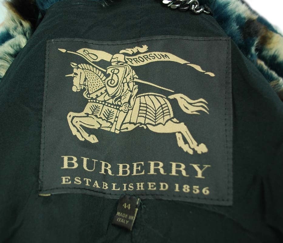 Women's Burberry Teal/Beige Sheared Rabbit Fur Swing Coat with Belt - sz.44