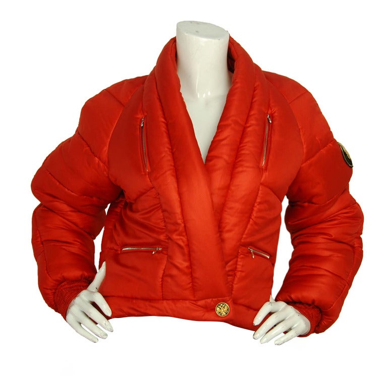 CHANEL Red Cropped Puffer Jacket - Sz. Small