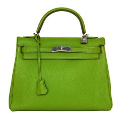 Hermes Vert Anis Green Togo Leather 32cm Kelly Bag With Palladium