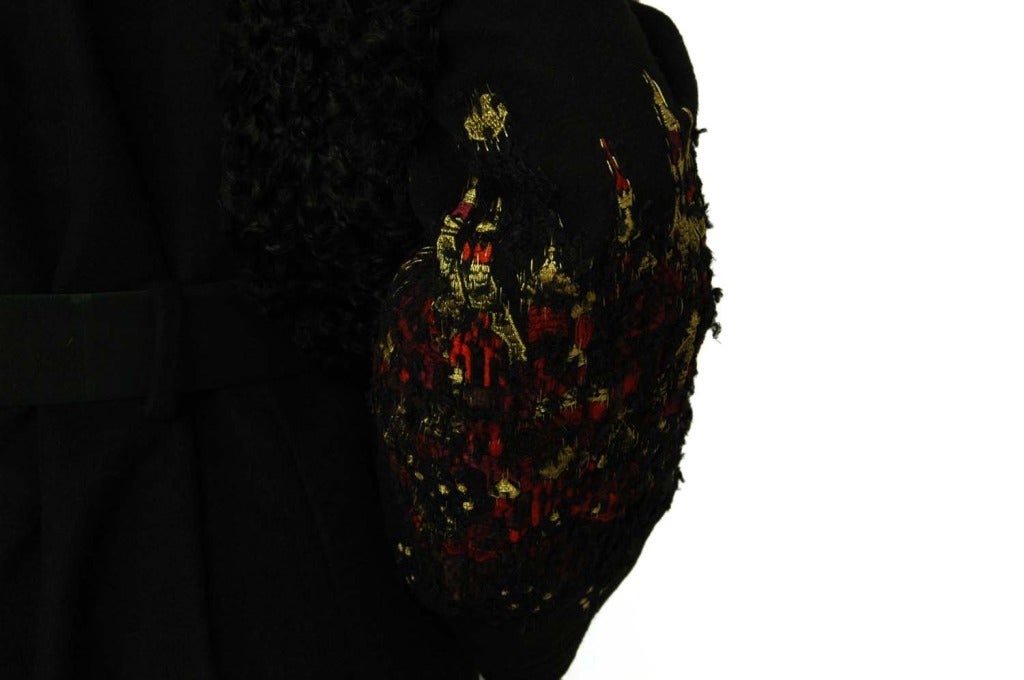 Women's CHANEL Black Cashmere & Persian Lamb Coat W. Red/Gold Detailing Sz. 40 c. 2009