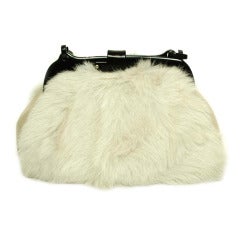 Chanel Ivory/Black Fur Shoulder Bag With Resin Frame and Chain