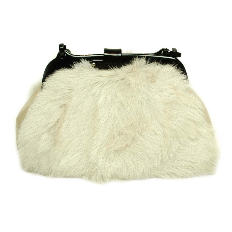 Chanel Ivory/Black Fur Shoulder Bag With Resin Frame and Chain