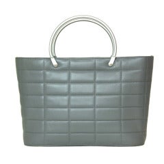 Chanel Grey Quilted Leather Bag W. Brushed Silver Handles
