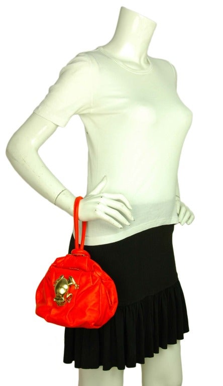 Marc Jacobs Red Leather 'Rana' Clutch W. Goldtone Frog RT. $795 1