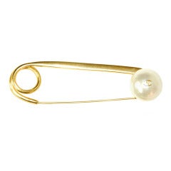 CHANEL Goldtone Pin With Pearl Detail