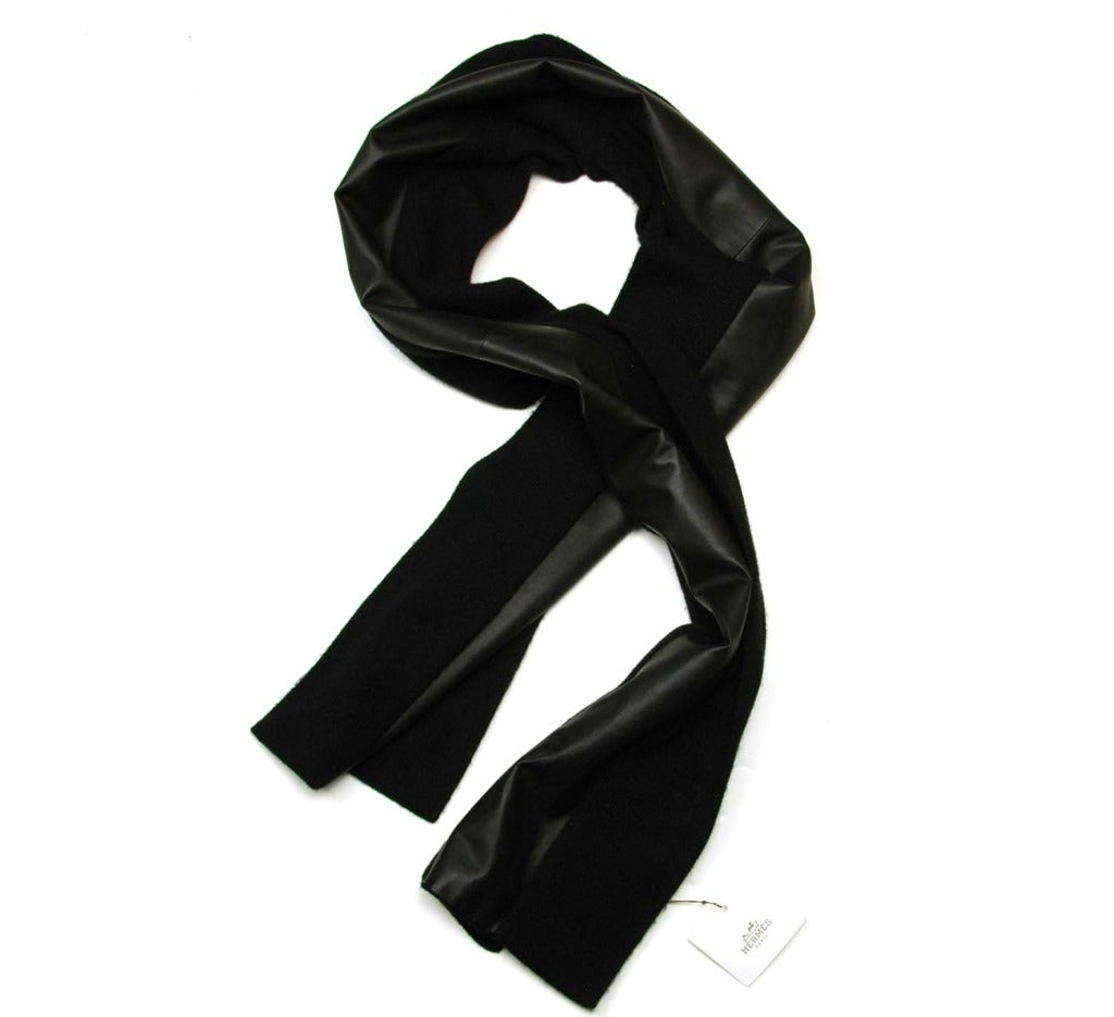Women's HERMES Black Cashmere & Leather Scarf