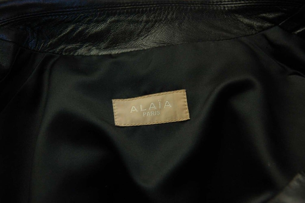 Women's ALAIA Cropped Black Leather Asymmetrical Zip Motorcycle Jacket Sz. 38