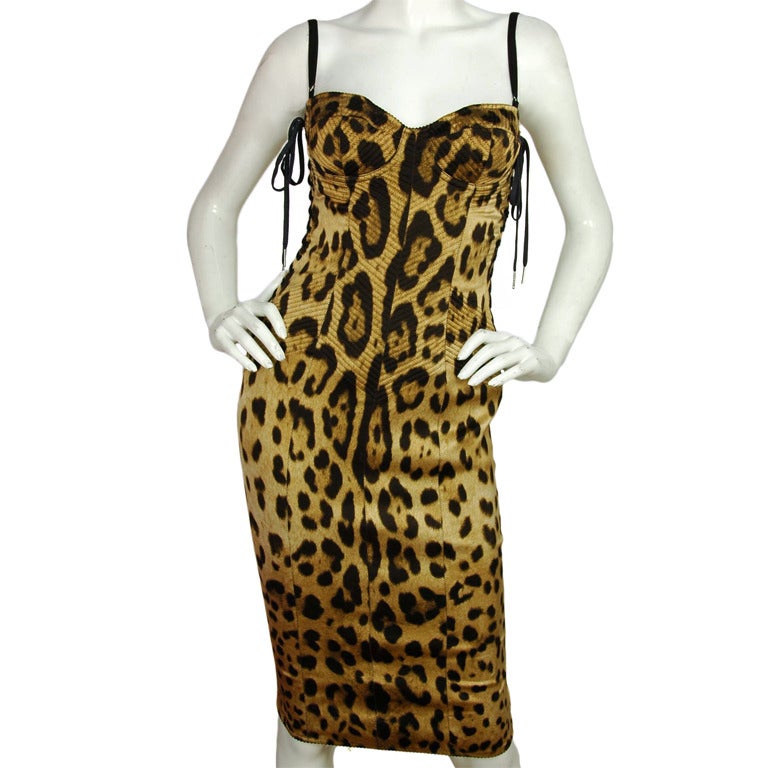 DOLCE 
GABBANA NWT Leopard Print Bustier Dress W. Lace Up Sides Sz. 42