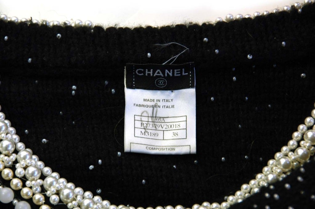 CHANEL Black Shortsleeve Dress With Pearl Beading And Camelia - Sz 4 1