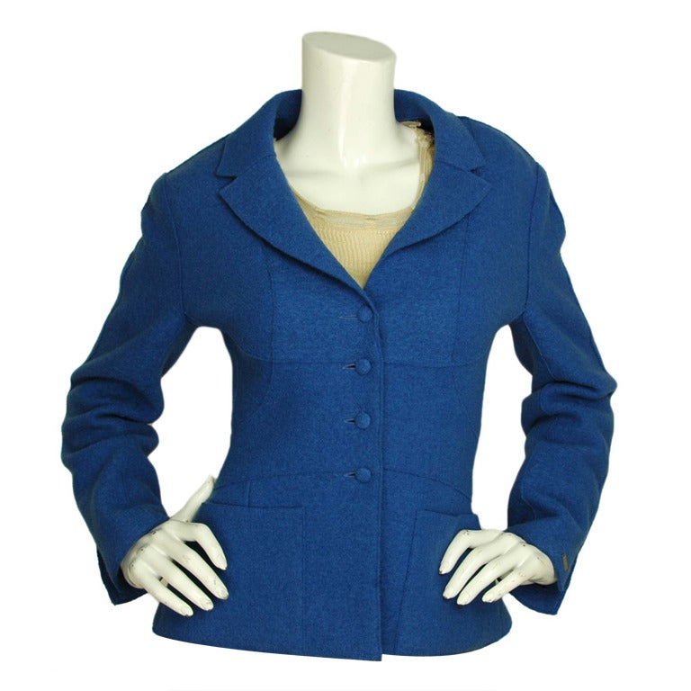 CHANEL Cobalt Blue Boucle Blazer W. Shoulder Pads Sz. 36 c. 1999