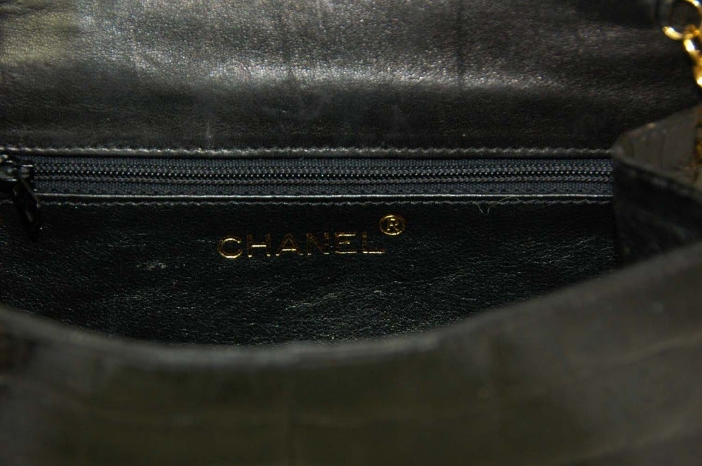 CHANEL Black Crocodile 1980s Mini Evening Bag W. Tassel 3