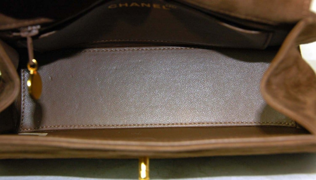 CHANEL Brown Suede Quilted Flap Bag W. Gold Chain Strap c. 1980s 3