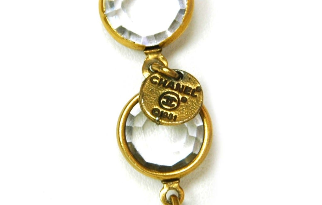 Women's CHANEL Clear Crystal & Gold Chicklet Necklace c. 1981