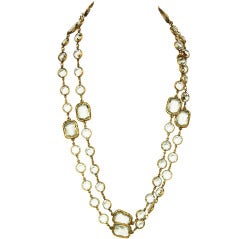 Vintage CHANEL Clear Crystal & Gold Chicklet Necklace c. 1981