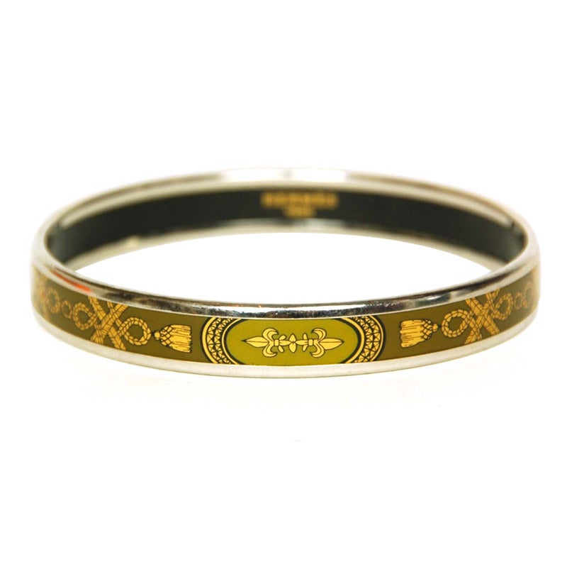 HERMES Olive Green and Gold Narrow 'Grand Apparat Platine' Bangle W ...