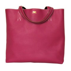 HERMES Pink Tosca & Brown 'Double Sens' Leather Reversible Tote Leather c. 2013