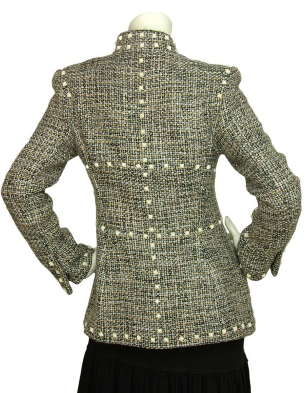 CHANEL Black, Pink & Blue Tweed Jacket W. White Pyramid Studs Sz. 38 c. 2003 In Excellent Condition In New York, NY
