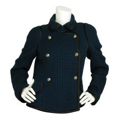 CHANEL Blue & Black Tweed Double Breasted Tweed Jacket W. Lion Buttons Sz.40 c. 2008