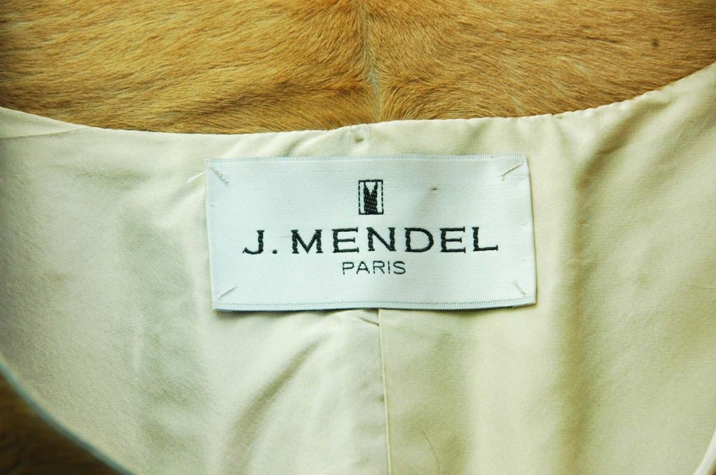 J. MENDEL Tan Ponyhair Coat W. Floral Applique & Perforated Detail Sz. Medium 2