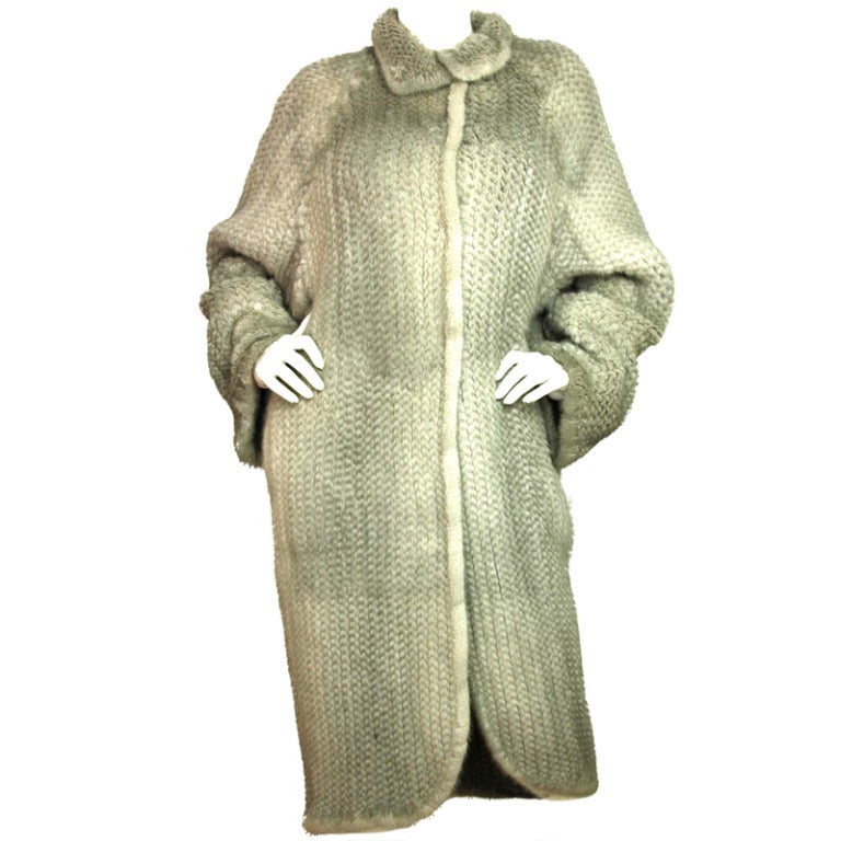 CHRISTIAN DIOR Grey Crochet Mink Coat Sz. 10