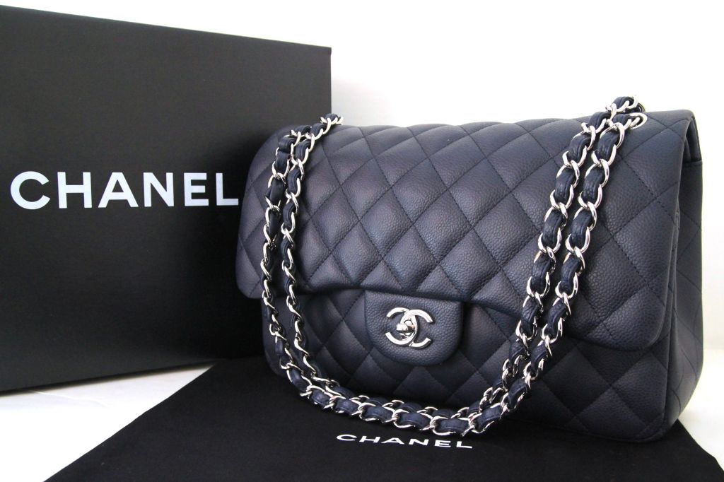 CHANEL QUILTED NAVY CAVAIR LEATHER CLASSIC JUMBO DOUBLE FLAP BAG 6