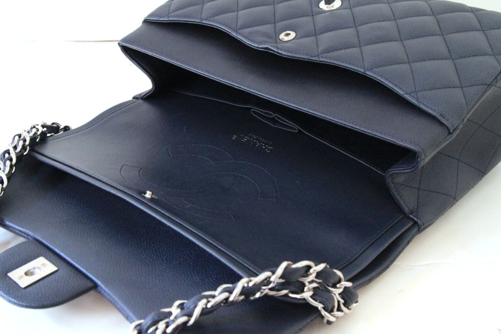 CHANEL QUILTED NAVY CAVAIR LEATHER CLASSIC JUMBO DOUBLE FLAP BAG 1