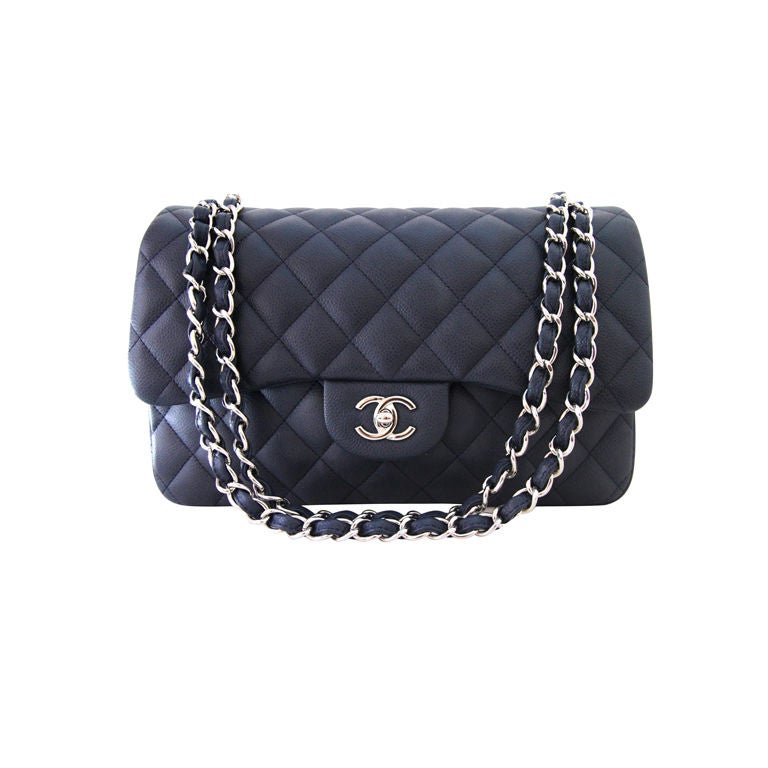 CHANEL QUILTED NAVY CAVAIR LEATHER CLASSIC JUMBO DOUBLE FLAP BAG