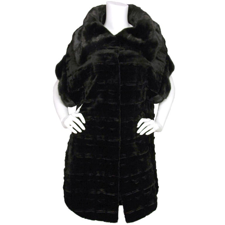 GRINVEST Long Black Weasel Fur Vest Sz. 10