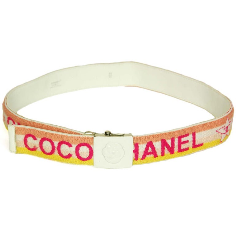 CHANEL Pink & Yellow Coco Chanel Terrycloth Belt sz 80