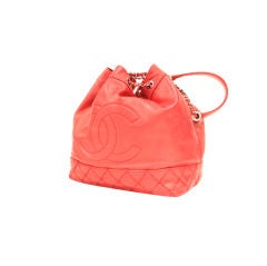 CHANEL RED LEATHER DRAWSTRING CHAIN BAG