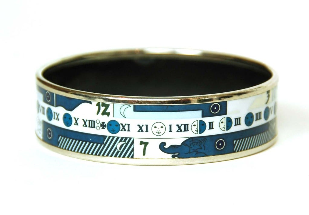 HERMES Blue Zodiac Print Enamel Bangle sz 65