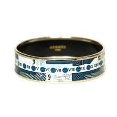 HERMES Blue Zodiac Print Enamel Bangle sz 65