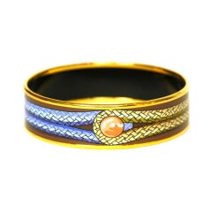 HERMES Brown/Tan/Blue Enamel Rope Bracelet Bangle  Sz.75