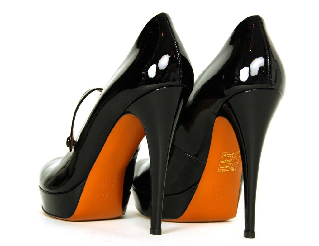 Women's GUCCI New Black Patent Leather Platform Mary Jane Shoes - Sz 8