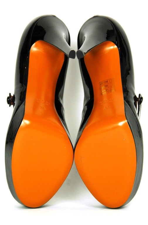 GUCCI New Black Patent Leather Platform Mary Jane Shoes - Sz 8 2