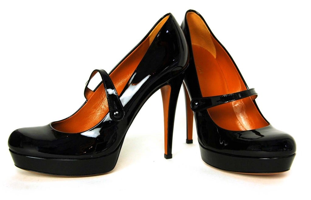 GUCCI New Black Patent Leather Platform Mary Jane Shoes - Sz 8 3