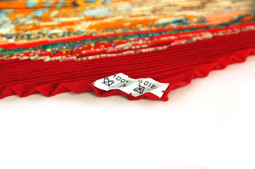 HERMES Red Accordion Fish Pattern Scarf In Excellent Condition In New York, NY