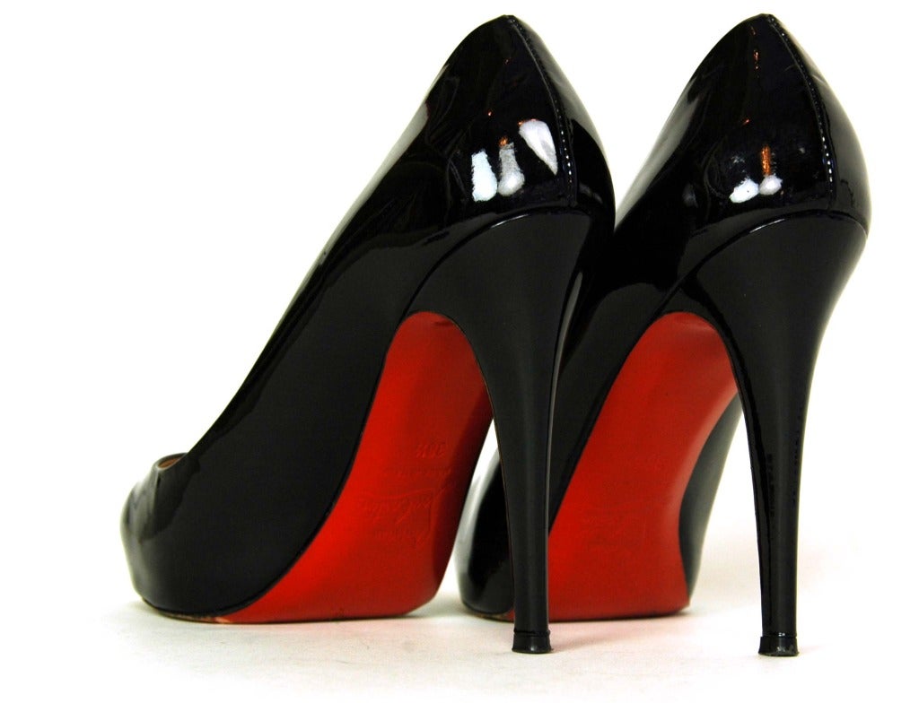 Women's CHRISTIAN LOUBOUTIN Black Patent Leather Peeptoe Shoes - Sz 8.5