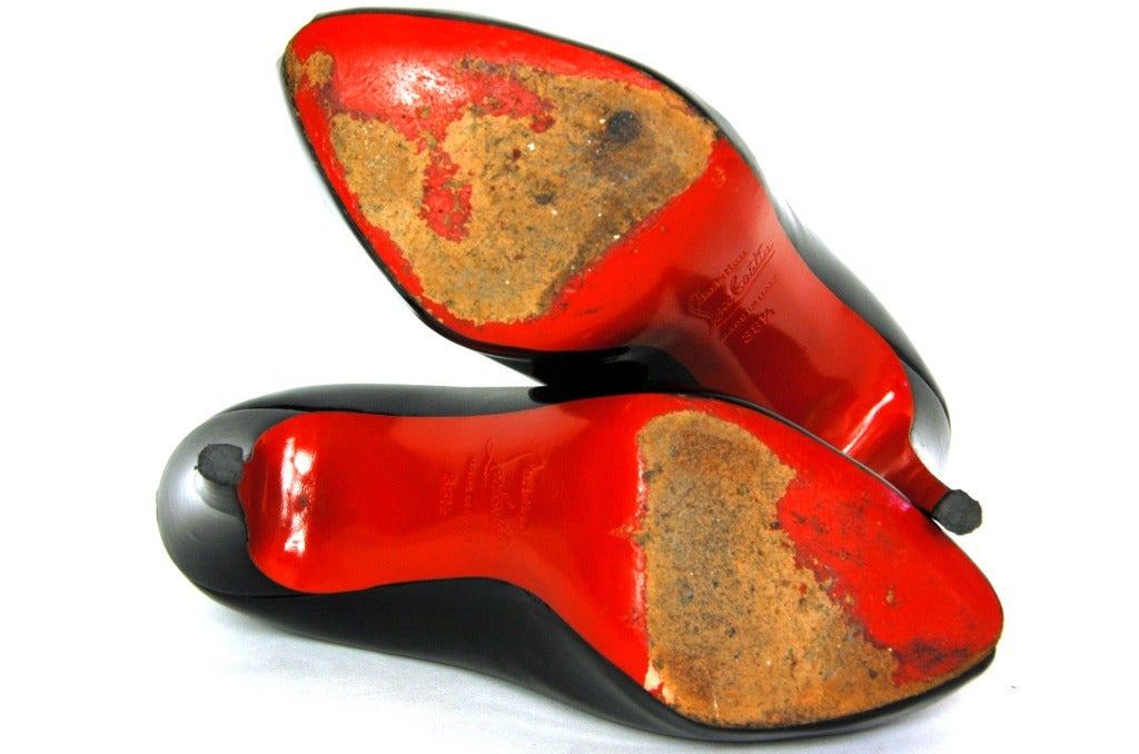 CHRISTIAN LOUBOUTIN Black Patent Leather Peeptoe Shoes - Sz 8.5 1