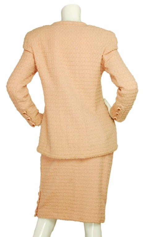 CHANEL Pink Tweed Jacket & Skirt Suit W. Front Pockets In Excellent Condition In New York, NY