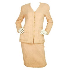 CHANEL Pink Tweed Jacket & Skirt Suit W. Front Pockets